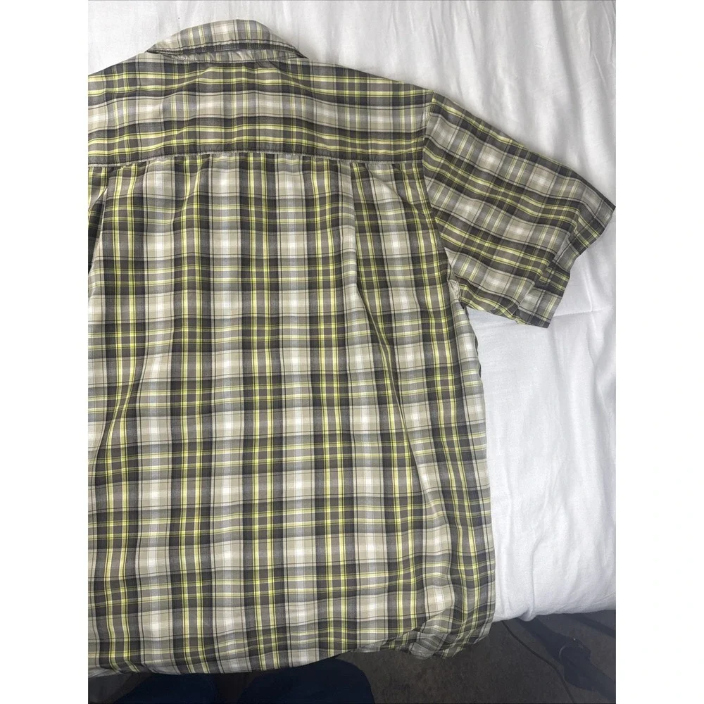 North Face Hiking Trail Shirt‎ Yellow Plaid Mens M Short Sleeve Button Outdoor